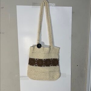 Chic Cream and Brown Crochet Shoulder Bag